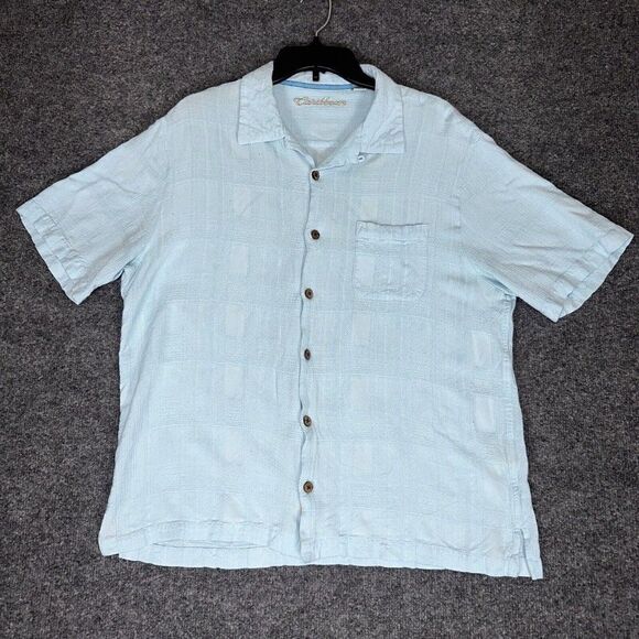Caribbean Joe Hawaiian Shirt Mens XL‎ Blue Short Sleeve Rayon Embossed Adult​ - Picture 1 of 6